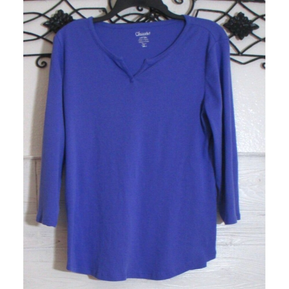Chico's Women's Top Size 2 3/4 Sleeve Purple Round Neck
